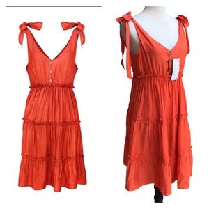 Goodnight Macaroon Orange Allyson Tied Strap Buttoned Flare Dress Size Small NEW